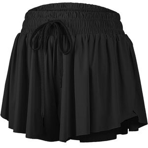 AMAZON BLACK ATHLETIC FLOWY SHORTS WITH SPANDEX AND POCKETS ADJUSTABLE WAISTBAND